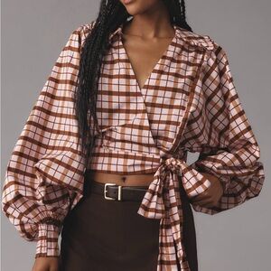 NWT Maeve Bubble-Sleeve Tie-Front Babydoll Blouse Size M